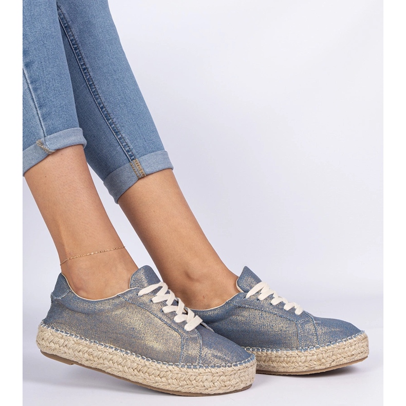 Espadrilles bleues brillantes doré 1