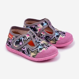 Slippers pour enfants en velcro rose gris 1
