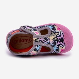 Slippers pour enfants en velcro rose gris 2