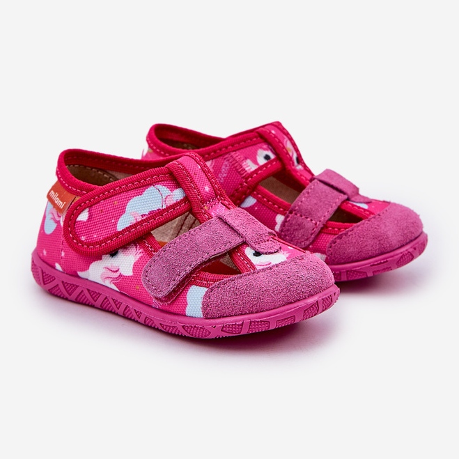 Slippers pour enfants pour Velcro dans Unicorn Fuchsia rose 1