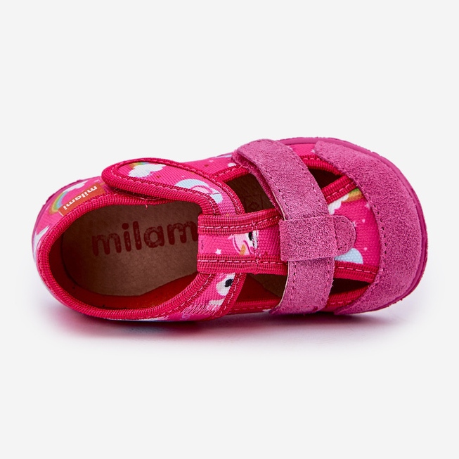 Slippers pour enfants pour Velcro dans Unicorn Fuchsia rose 2