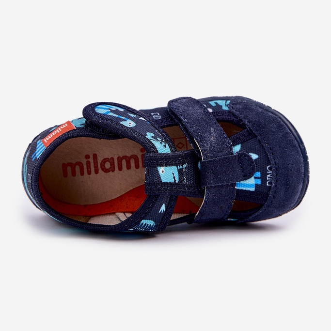 Slippers pour enfants pour velcro avec des dinosaures bleu marine 2