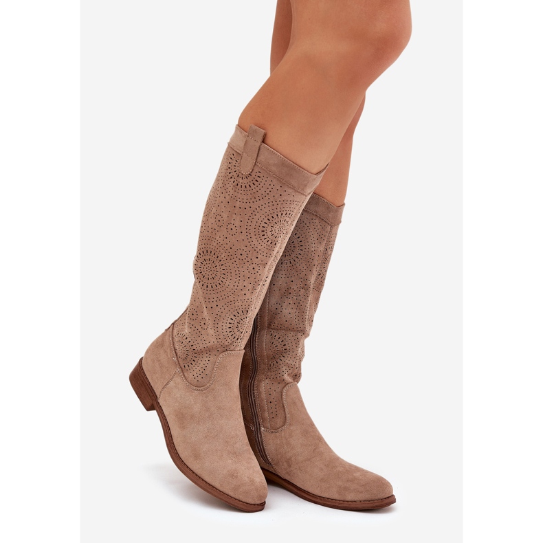S.Barski Bottes avec un talon plat ouvert Upper S. Barski Hy51-860 beige 1