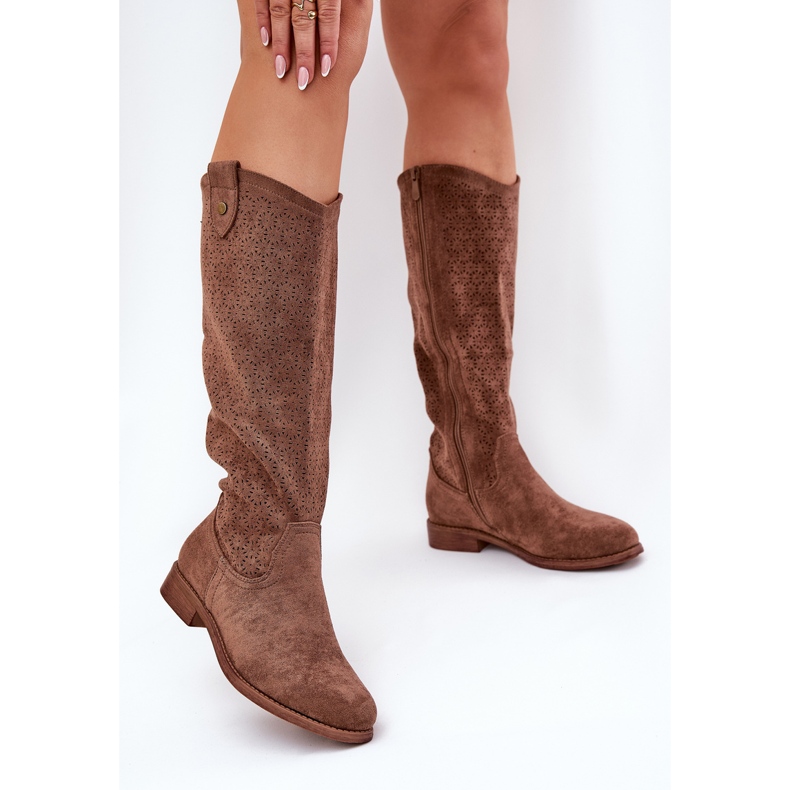 Bottes à talons plats avec un motif ouvert S.Barski HY51-062 Brown brun 2