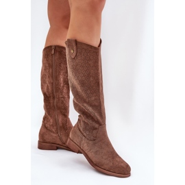 Bottes à talons plats avec un motif ouvert S.Barski HY51-062 Brown brun 3