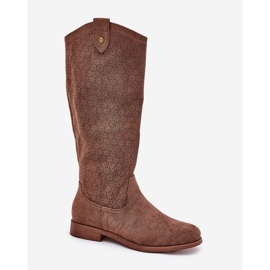 Bottes à talons plats avec un motif ouvert S.Barski HY51-062 Brown brun 4