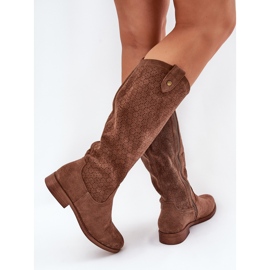 Bottes à talons plats avec un motif ouvert S.Barski HY51-062 Brown brun 6