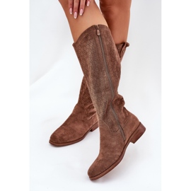 Bottes à talons plats avec un motif ouvert S.Barski HY51-062 Brown brun 7