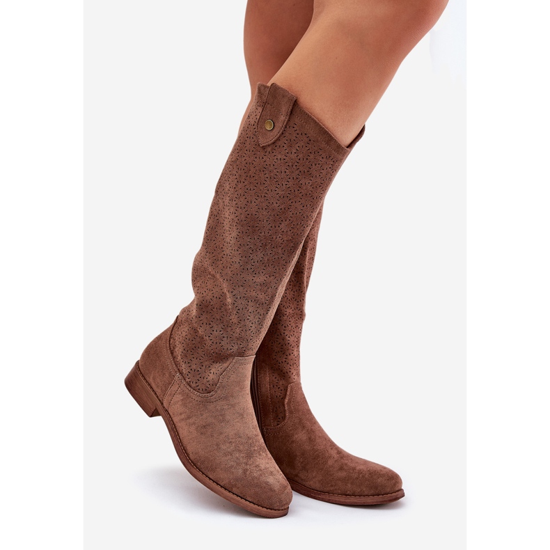 Bottes à talons plats avec un motif ouvert S.Barski HY51-062 Brown brun 1