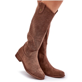 Bottes à talons plats avec un motif ouvert S.Barski HY51-062 Brown brun 8