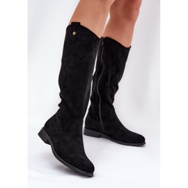 Bottes à talons plats avec un motif ouvert S.Barski Hy51-062 noir 2