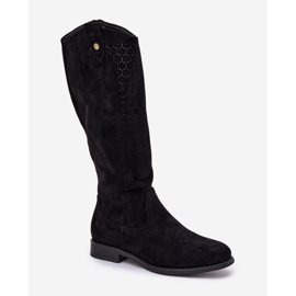 Bottes à talons plats avec un motif ouvert S.Barski Hy51-062 noir le noir 4