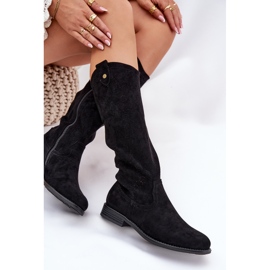 Bottes à talons plats avec un motif ouvert S.Barski Hy51-062 noir le noir 7