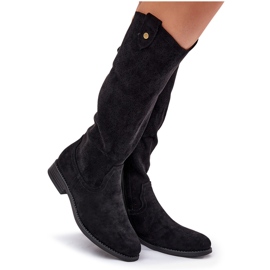 Bottes à talons plats avec un motif ouvert S.Barski Hy51-062 noir le noir 8
