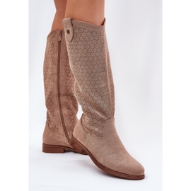 Bottes à talons plats avec un motif ouvert S.Barski Hy51-062 Beige 3