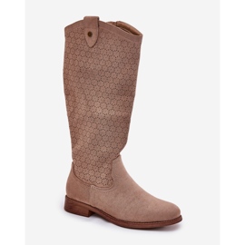 Bottes à talons plats avec un motif ouvert S.Barski Hy51-062 Beige 4