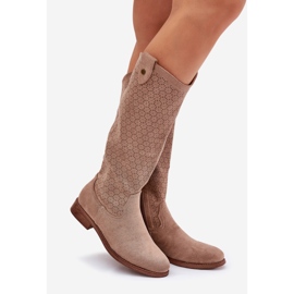 Bottes à talons plats avec un motif ouvert S.Barski Hy51-062 Beige 1