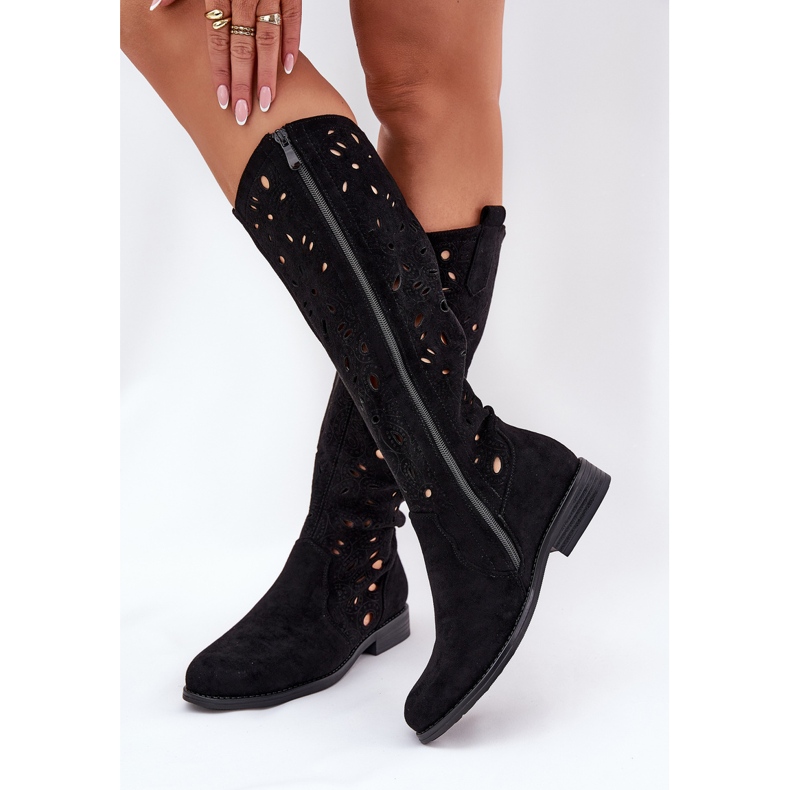 S.Barski Bottes plates HY51-176 avec des bottes ouvertes noir 1
