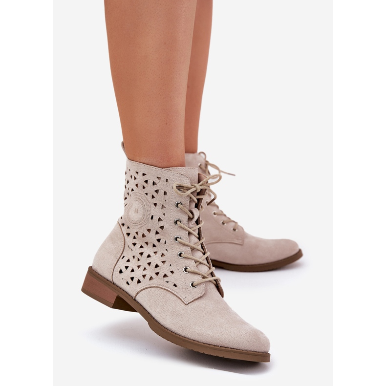 Jezzi Bots avec un motif ouvert pour une serrure de plage légère beige 1