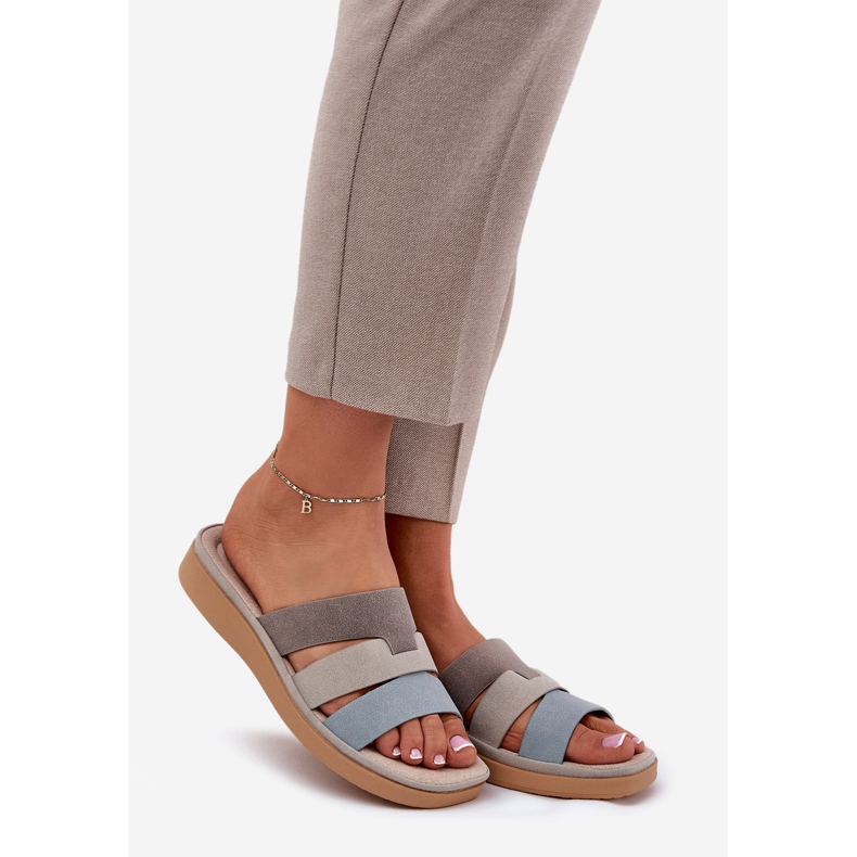 Pantoufles féminines beige-bleu confortables 1