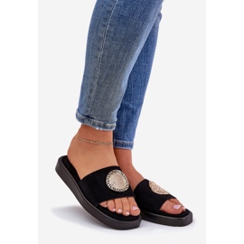 Slippers pour femmes avec une décoration dorée noire 1