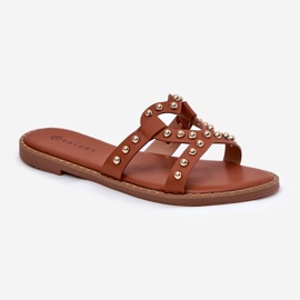 Les tongs pour femmes de chameaux plats décorés brun 2
