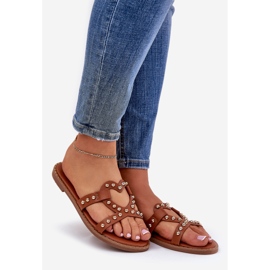 Les tongs pour femmes de chameaux plats décorés brun 1