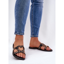 Les tongs noirs pour femmes plates décorées le noir 2