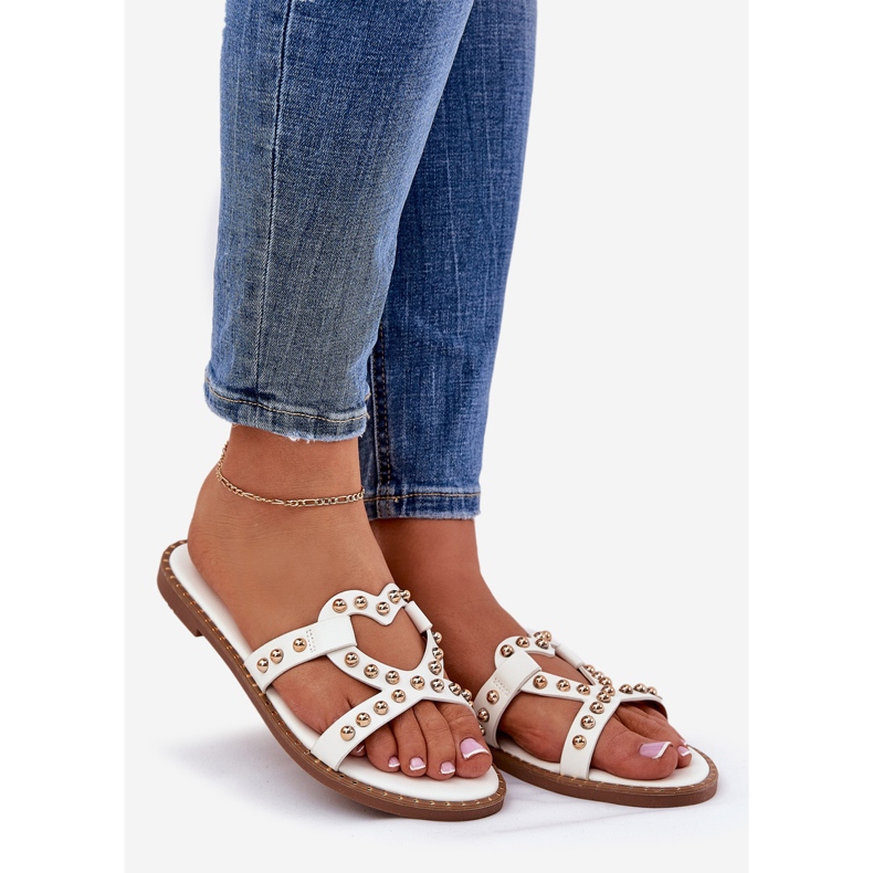 Pantres de femmes blanches plates décorées 1