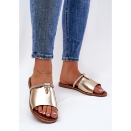 Talons plats en cuir eco avec une sangle d'or décorative doré 2