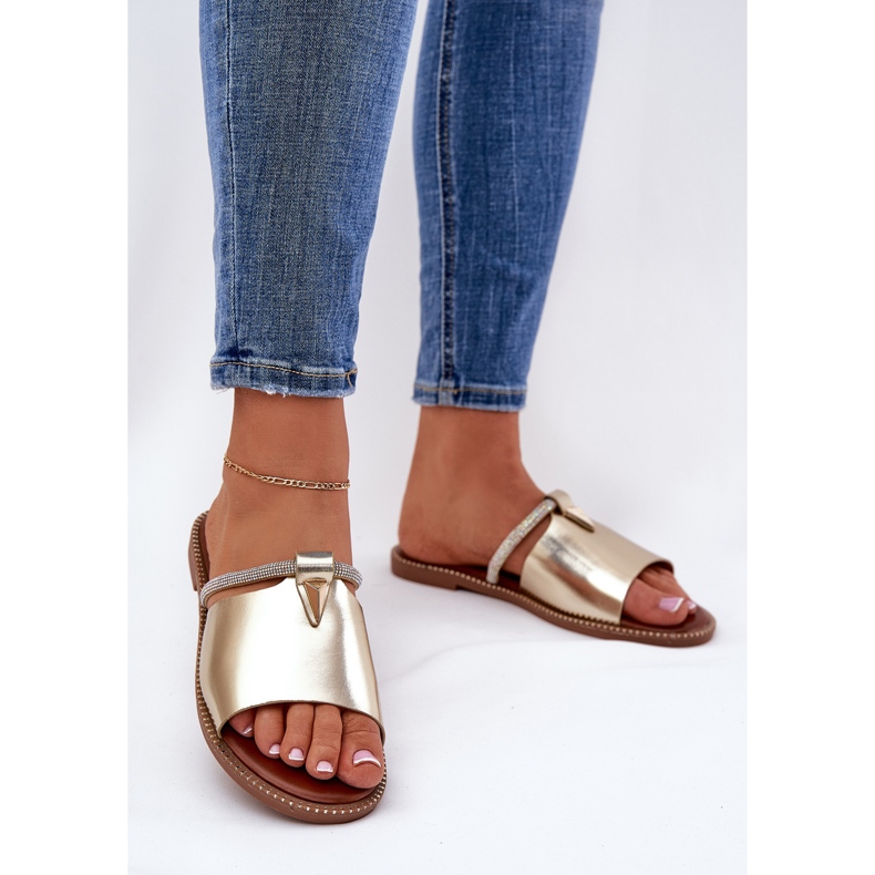 Talons plats en cuir eco avec une sangle d'or décorative doré 2