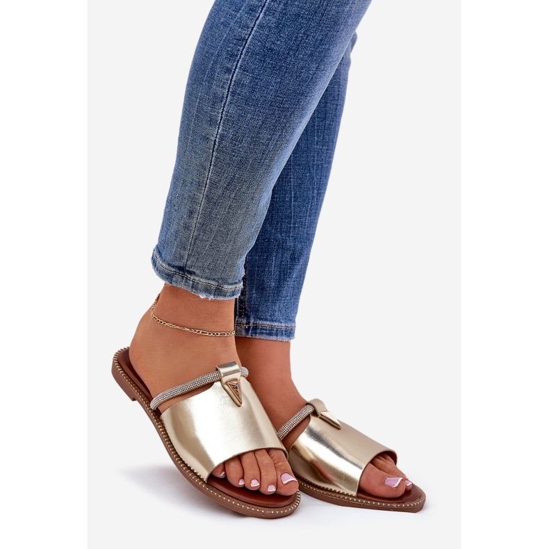 Talons plats en cuir eco avec une sangle d'or décorative doré 1