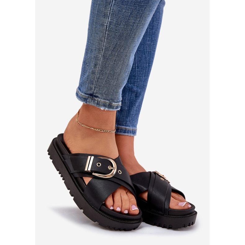 Pantoufles sur la plate-forme avec une boucle noire 1