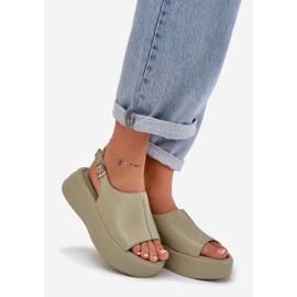 S.Barski Sandales en cuir pour femmes sur la plate-forme verte D&amp;A SJ2301-2 1
