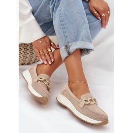 S.Barski Mocassins en daim sur la plate-forme avec une chaîne beige D&amp;A TW552 7