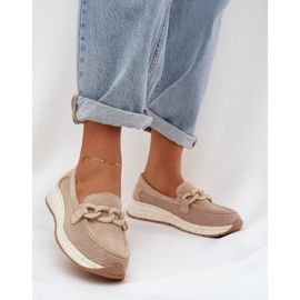 S.Barski Mocassins en daim sur la plate-forme avec une chaîne beige D&amp;A TW552 2