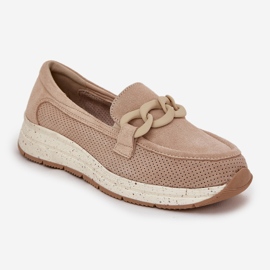 S.Barski Mocassins en daim sur la plate-forme avec une chaîne beige D&amp;A TW552 4