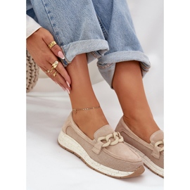S.Barski Mocassins en daim sur la plate-forme avec une chaîne beige D&amp;A TW552 6