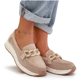 S.Barski Mocassins en daim sur la plate-forme avec une chaîne beige D&amp;A TW552 8