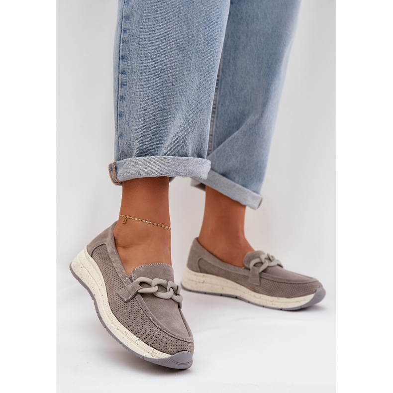 S.Barski Mocassins en daim sur la plate-forme avec une chaîne gris D&amp;A TW552 2