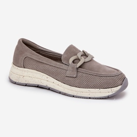 S.Barski Mocassins en daim sur la plate-forme avec une chaîne gris D&amp;A TW552 4