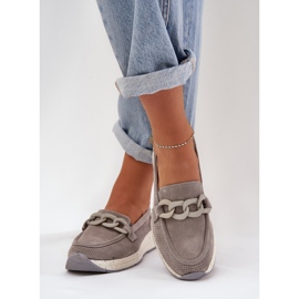 S.Barski Mocassins en daim sur la plate-forme avec une chaîne gris D&amp;A TW552 3