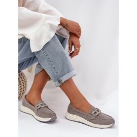 S.Barski Mocassins en daim sur la plate-forme avec une chaîne gris D&amp;A TW552 6