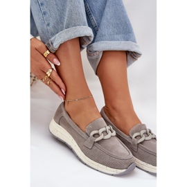 S.Barski Mocassins en daim sur la plate-forme avec une chaîne gris D&amp;A TW552 7