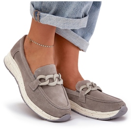 S.Barski Mocassins en daim sur la plate-forme avec une chaîne gris D&amp;A TW552 8