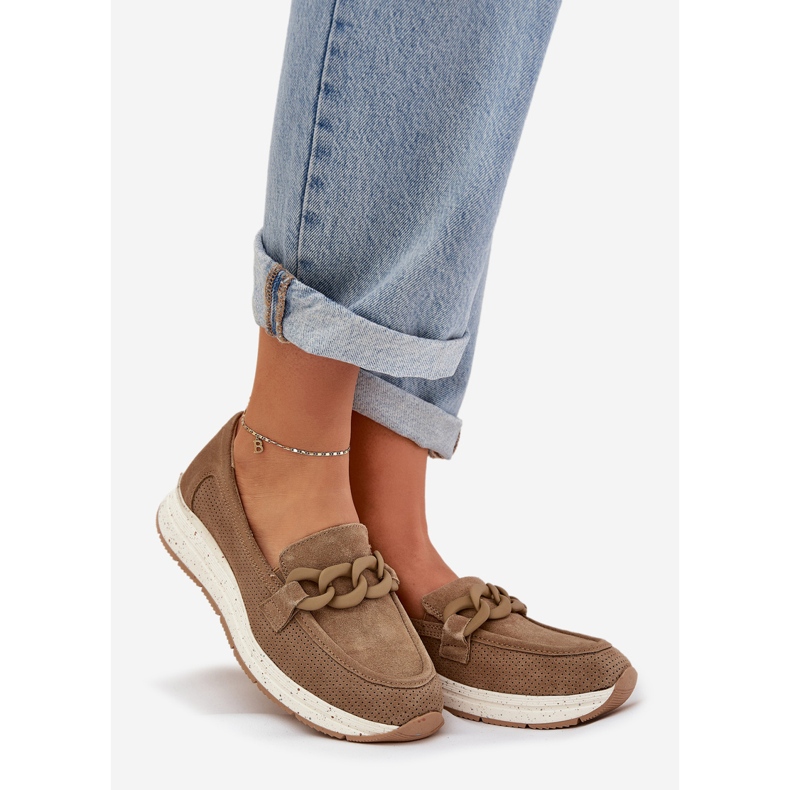 S.Barski Mocassins en daim sur la plate-forme avec une chaîne brune D&amp;A TW552 1