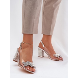 S.Barski Sandales transparentes avec des fleurs sur le talon décoré D&A MR38-331 argent 2 S.Barski Sandales transparentes avec des fleurs sur le talon décoré D&A MR38-331 argent 2