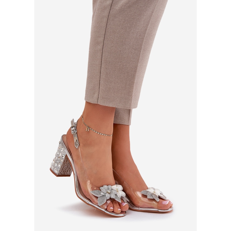 S.Barski Sandales transparentes avec des fleurs sur le talon décoré D&A MR38-331 argent 1 S.Barski Sandales transparentes avec des fleurs sur le talon décoré D&A MR38-331 argent 1