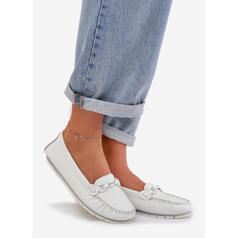 S.Barski Mocassins en cuir plat avec un ornement de S. barski LR51-547 blanc 1