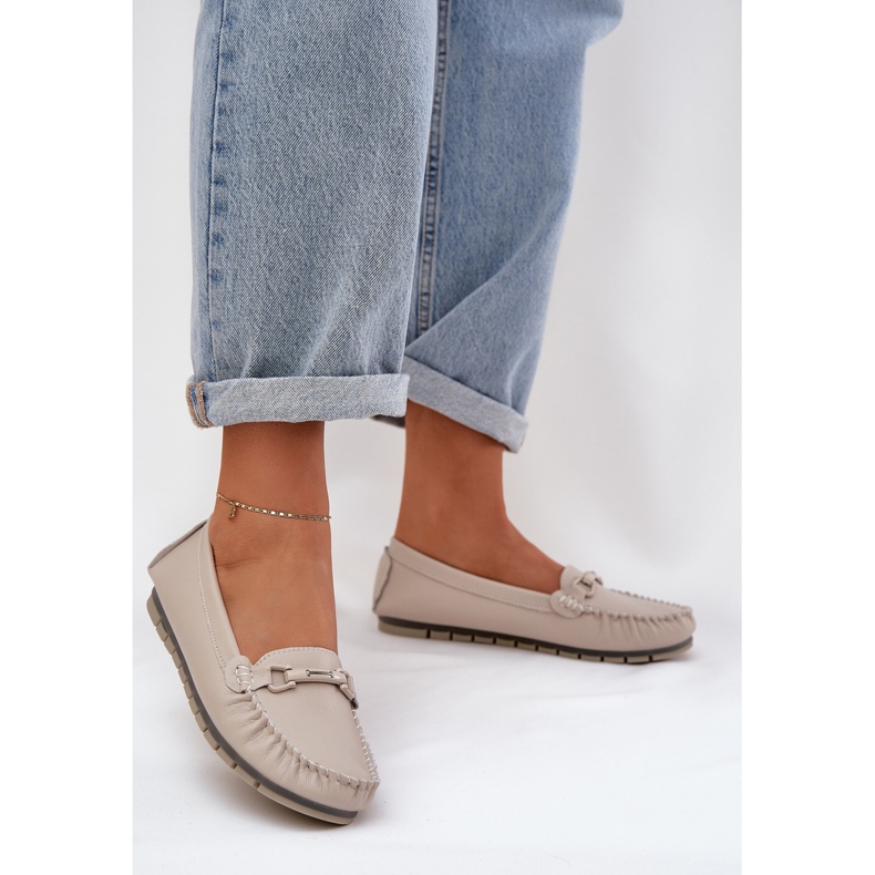 S.Barski Mocassins en cuir plat avec un ornement de S. barski LR51-547 beige 2